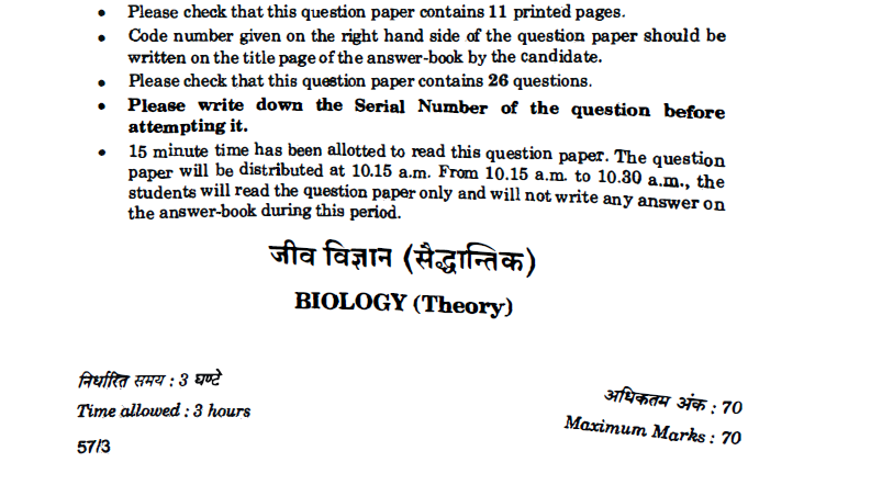 Question Paper Analysis Biology Class 12 CBSE
