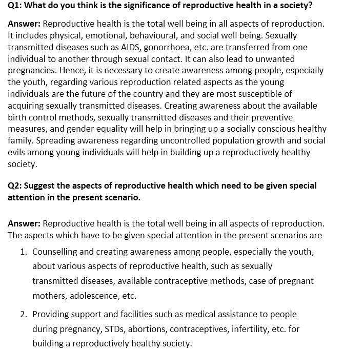 Ncert Solutions Class 12 Biology Chapter 4 Reproductive Health