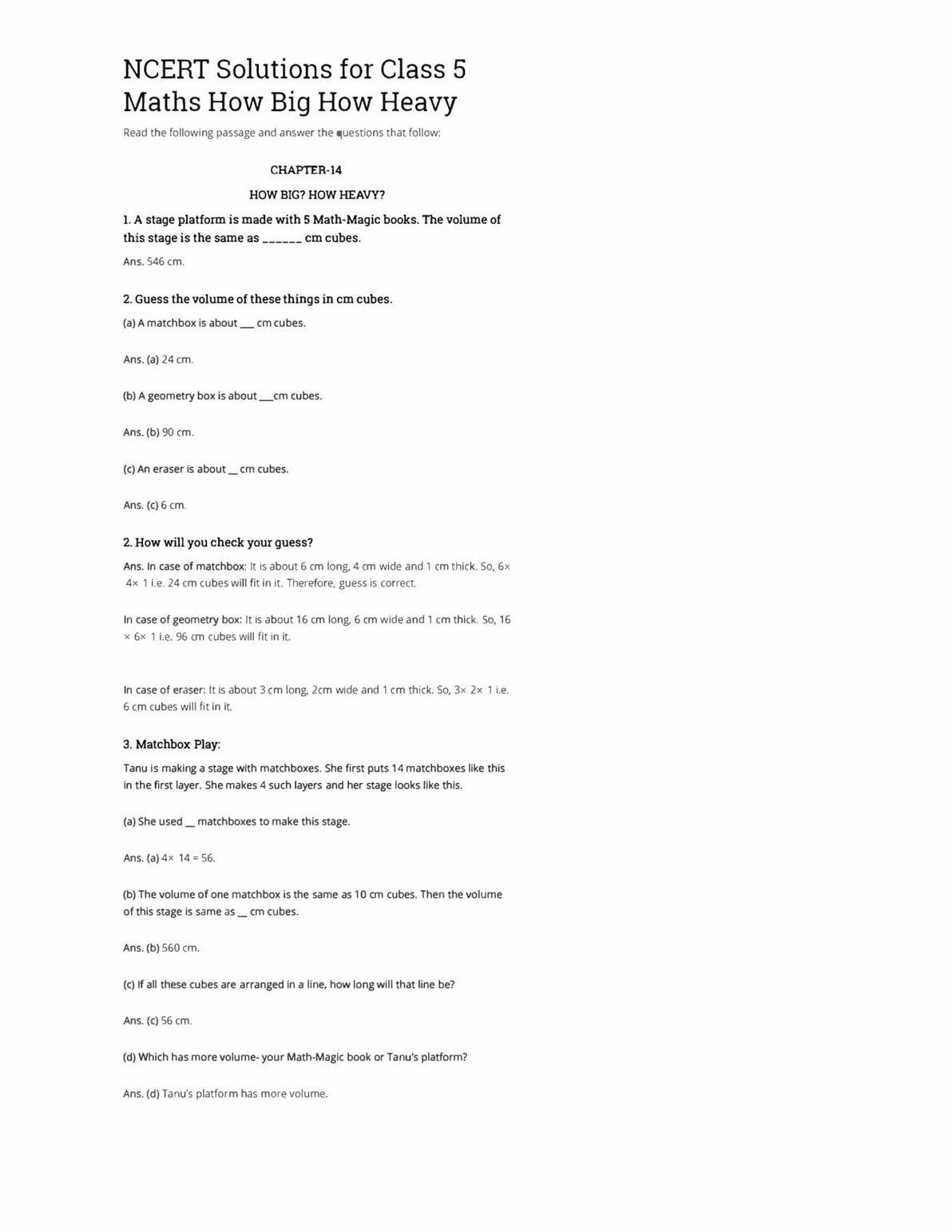ncert solutions class 5 maths chapter 14 how big how heavy download