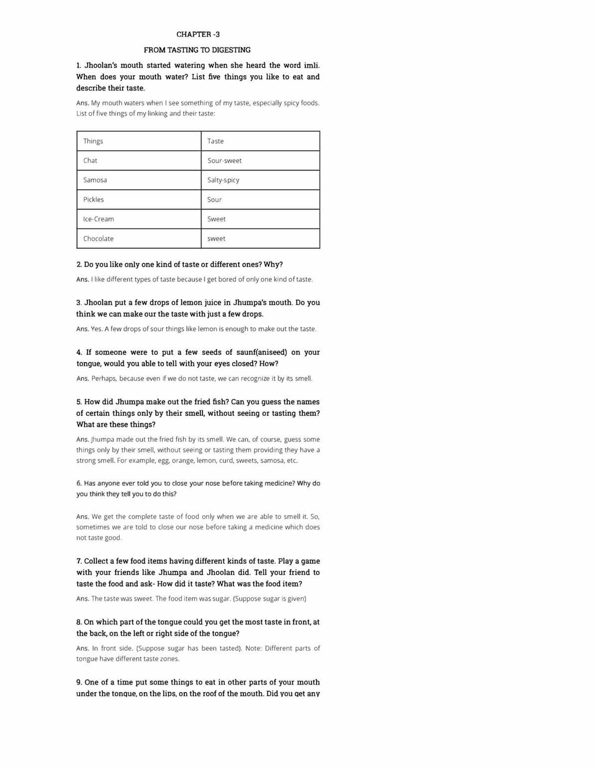 NCERT Solutions Class 5 EVS Chapter 3 From Tasting to Digesting - Get Free PDFs