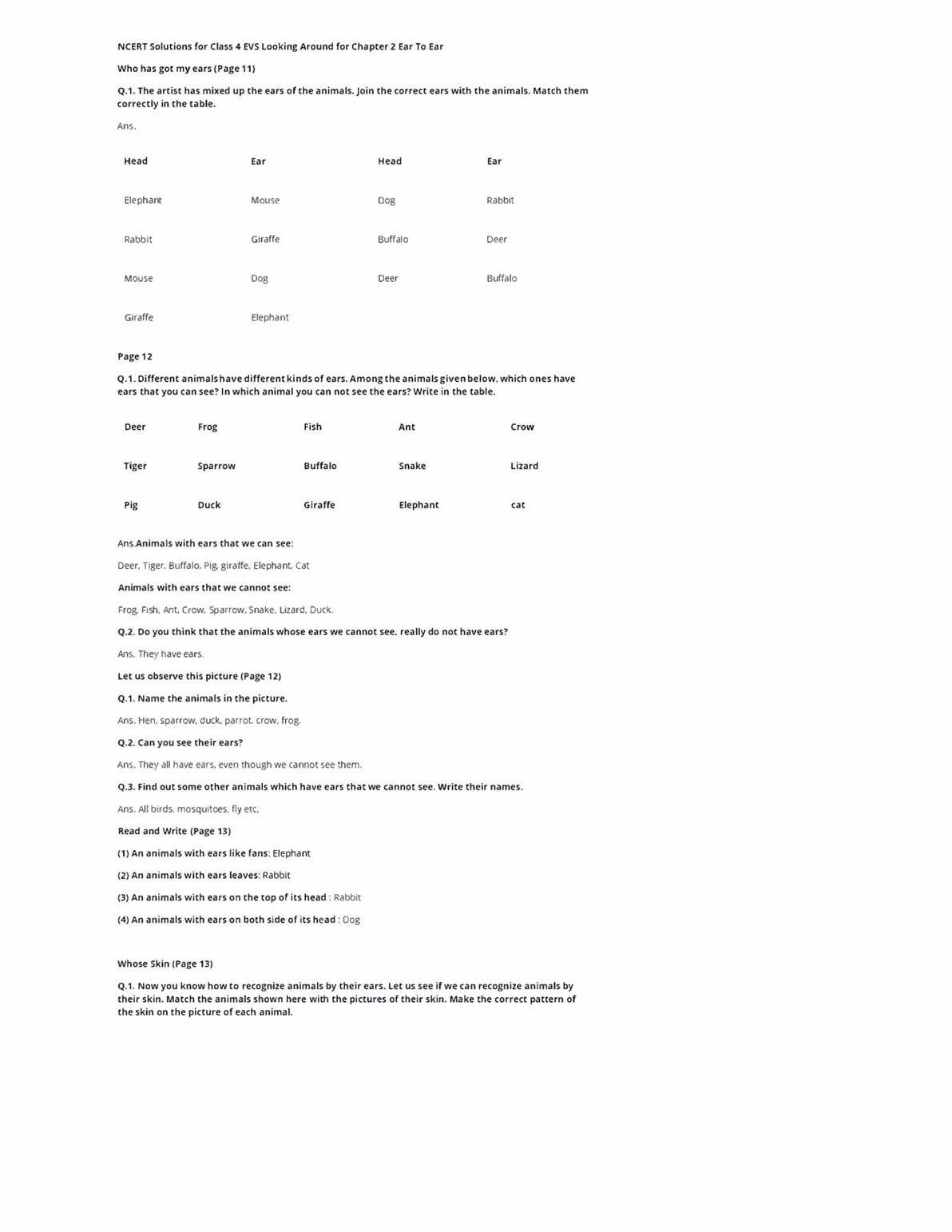 ncert solutions class 4 evs chapter 2 ear to ear get free pdfs