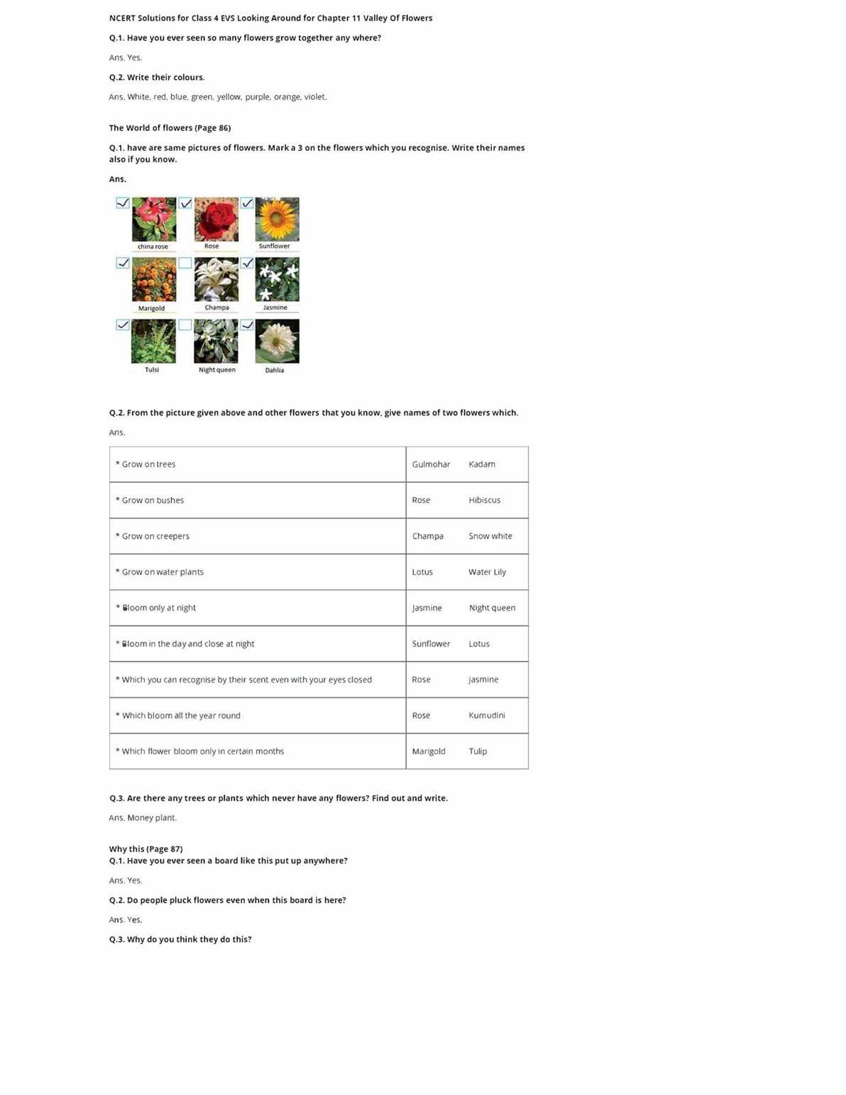 ncert solutions class 4 evs chapter 11 the valley of flowers get free