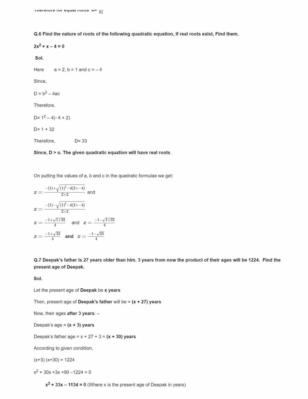 Ncert Solutions For Class 10 Maths Chapter 4 Ex 4.4 Ncert Solutions For Class 10 Maths Chapter 4 Ex 4.4
