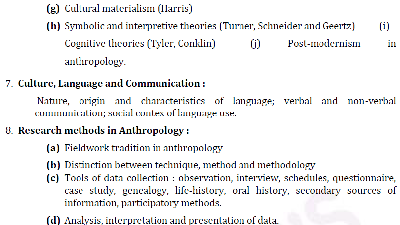 UPSC Anthropology Syllabus for IAS Mains- Anthropology Syllabus Paper-I 6