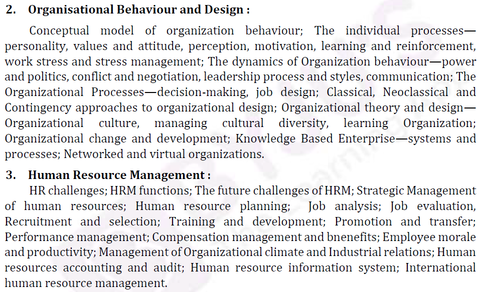 UPSC Management Syllabus- IAS Management Optional Syllabus for Paper I-2