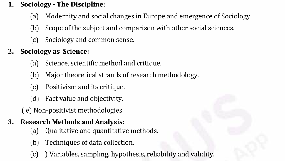 sociology paper 1 syllabus