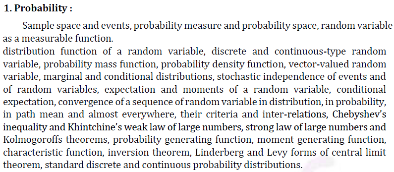 UPSC Statistics Syllabus- Statistics Optional Syllabus Paper-I 1