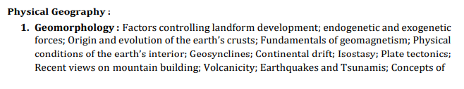 UPSC Geography Syllabus - Paper 1 - Physical Geo