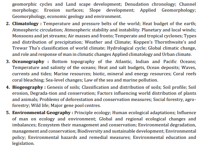 UPSC Geography Syllabus - Paper 1 Physical Geography