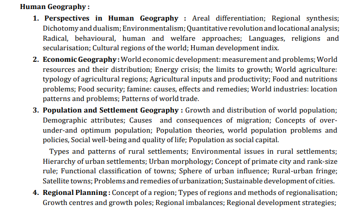 UPSC Geography Syllabus - Human Geography Paper 1