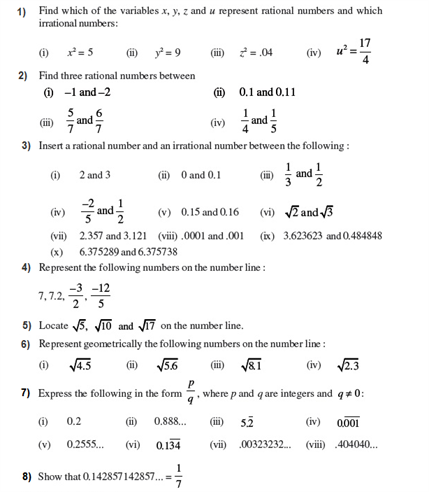 Important questions forImportant Number System Questions For Class 9