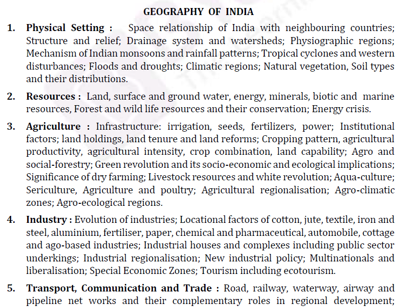 Geography Syllabus for IAS Exam