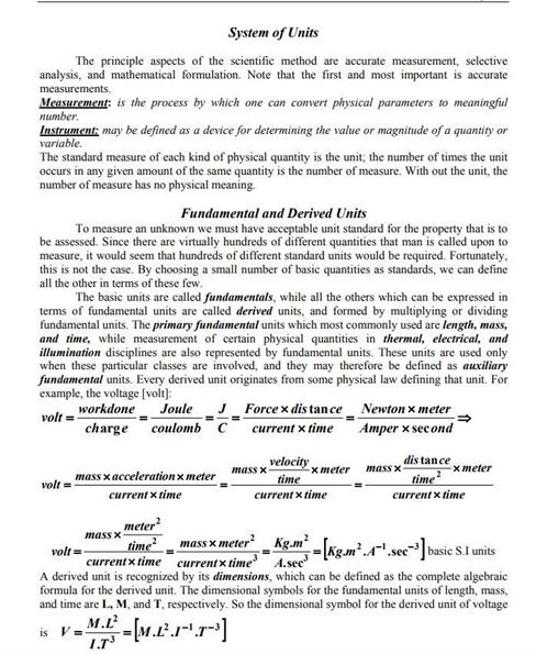 CBSE Class 11 Physics Revision Notes Chapter 2 Units and Measurement