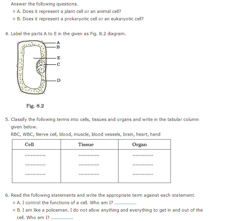 Important Questions For Class 8 Science Chapter 8 - Cell Structure And