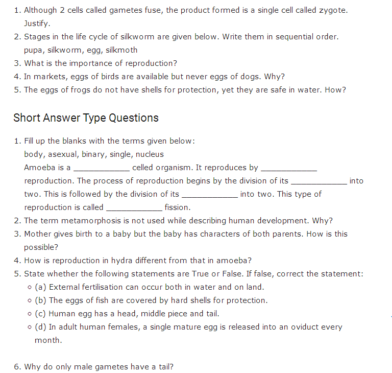 important questions class 8 science chapter 9 reproduction animals