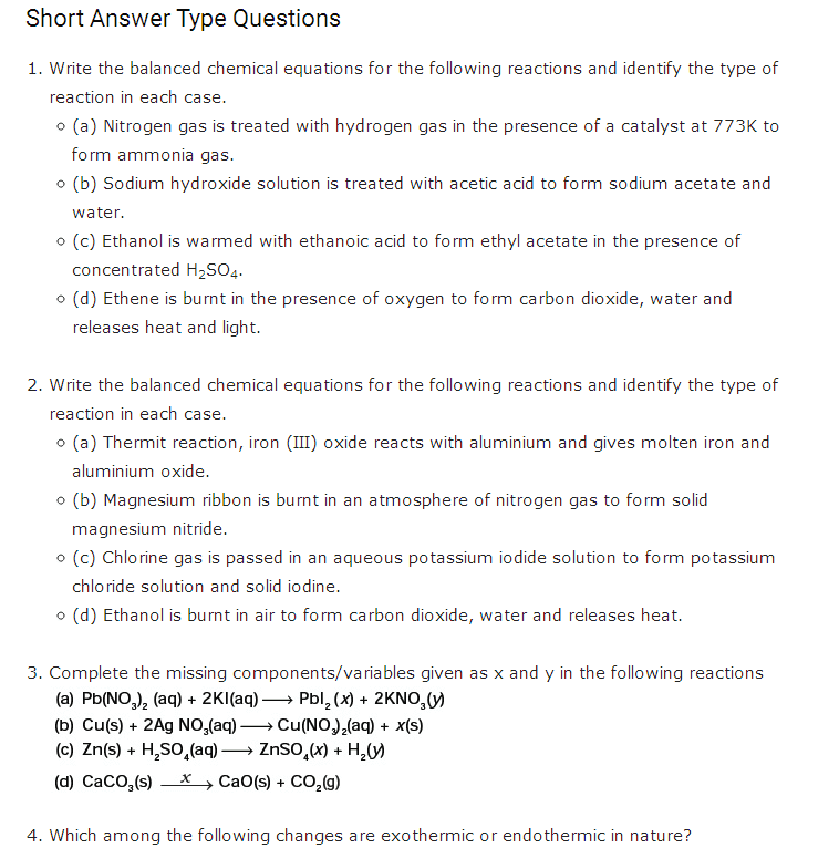 Important Questions For Class 10 Science Chapter 1 Chemical Reactions And Equations Download Pdf 2994