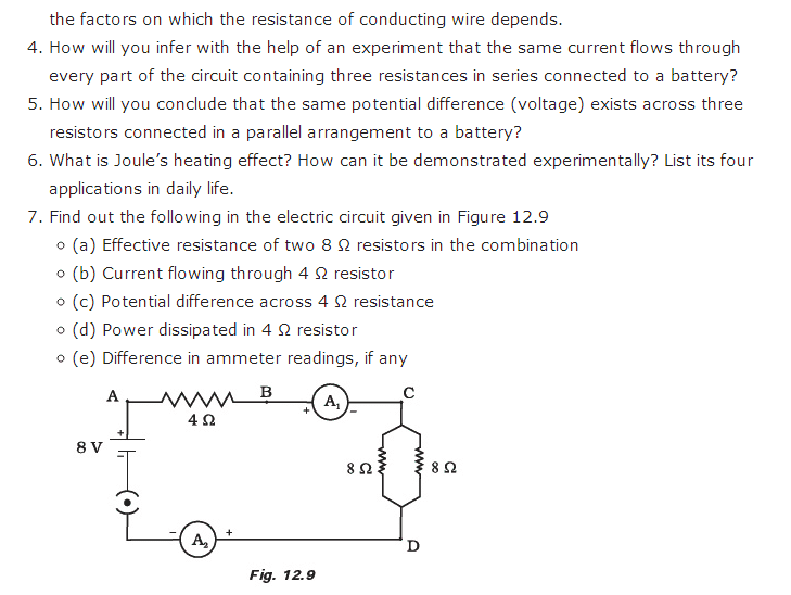 Electricity Class 10 Numericals Worksheet