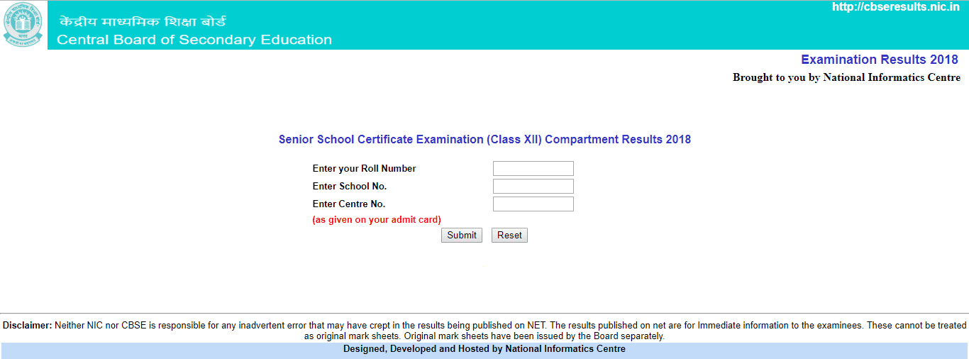 CBSE 12th Compartment Result 2018 Released CBSE 12th Compartment Result 2018 Released