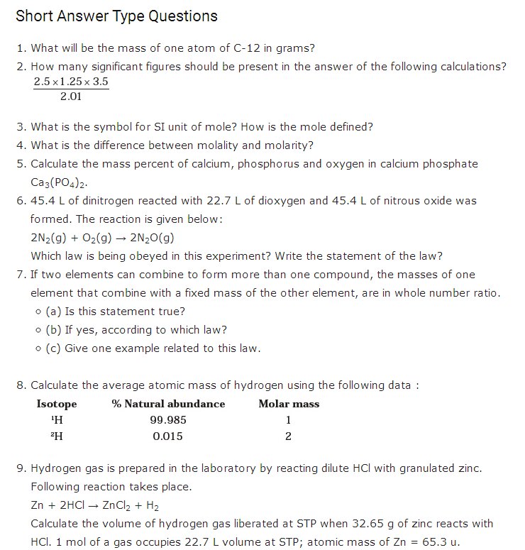 grade 11 chemistry assignment