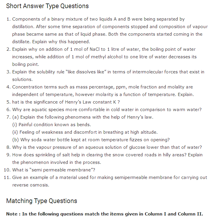 Important Questions For Class 12 Chemistry Solutions Chapter 2