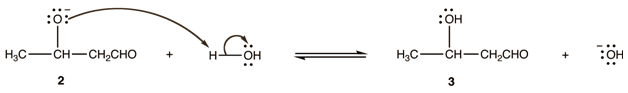 Alkoxide ion 2 is protonated by water