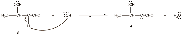 aldol converted into enolate ion (4) by hydroxide ion