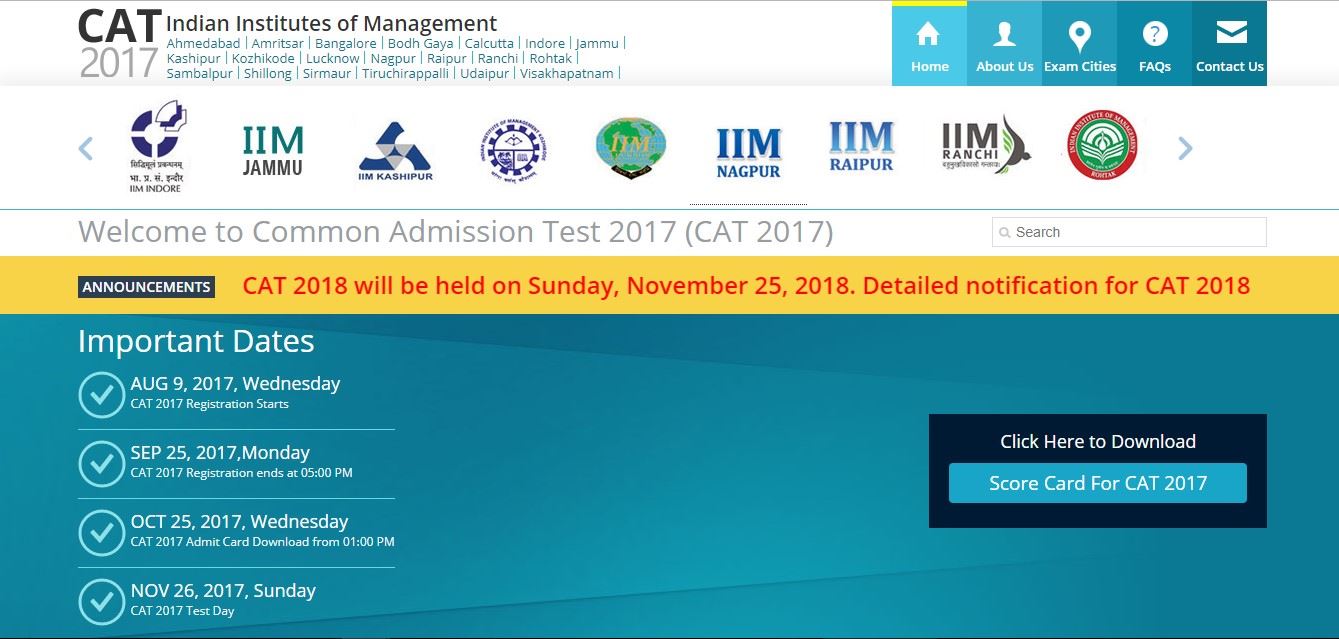 CAT 2018 Exam Date