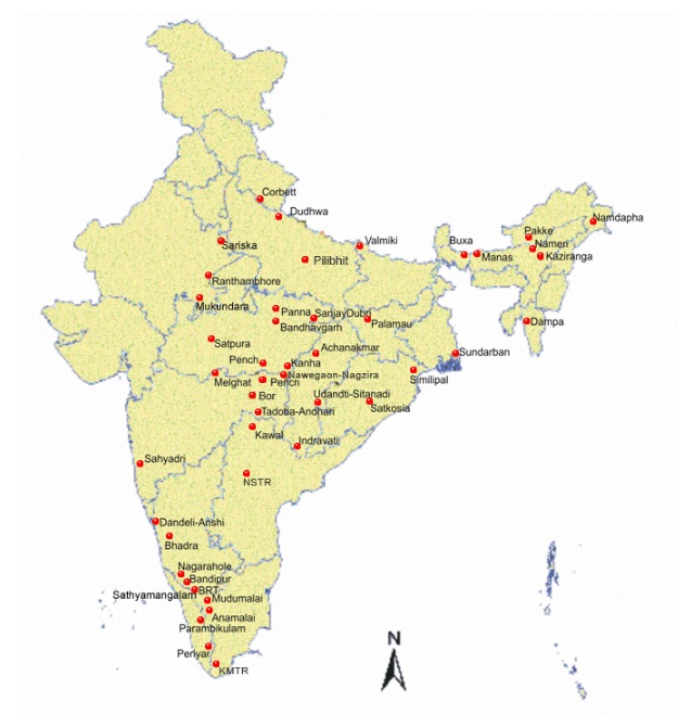 Tiger Reserves In India Map Tiger Conservation In India - Project Tiger, National Tiger Conservation  Authority, Critical Tiger Habitats