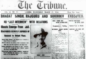 Newspaper clipping of the execution of Bhagat Singh, Rajguru and Sukhdev