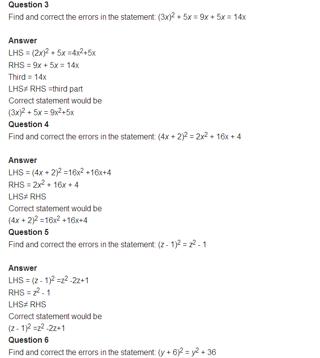 Important Questions For Class 8 Maths Chapter 14 Factorisation Important Questions For Class 8 Maths Chapter 14 Factorisation