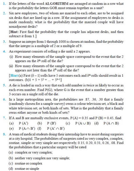 Important questions for class 11 Maths Chapter 16 Probability