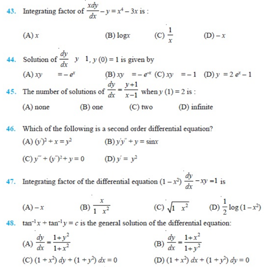 Important questions for class 12 maths Chapter 9 Differential Equations