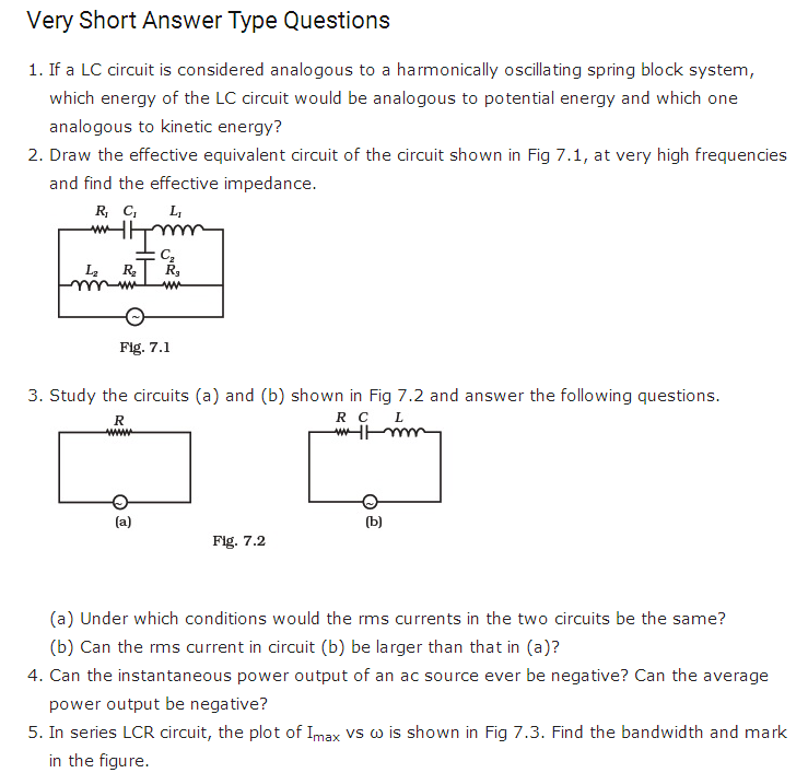 case study questions class 12 physics alternating current