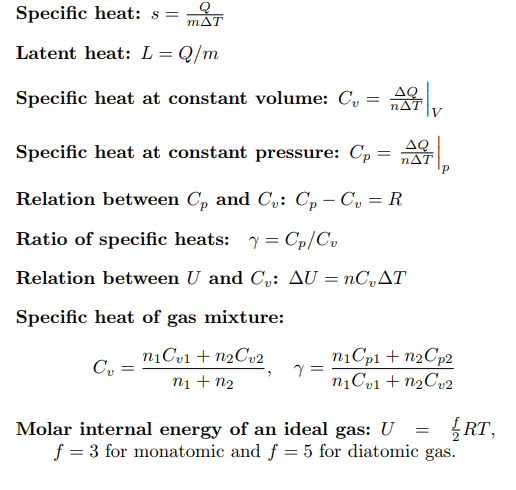 physics formulas class 11: Specific Heat