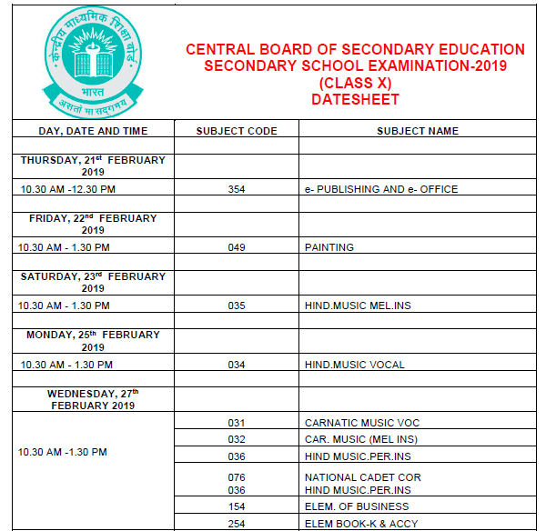 Cbse 10th Class Date Sheet 2019 Released Check Schedule