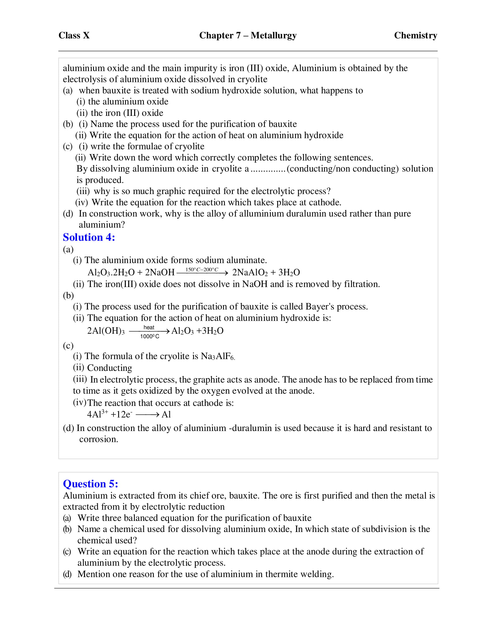 icse-selina-chemistry-solutions-class-10-chapter-7-metallurgy-28 icse-selina-chemistry-solutions-class-10-chapter-7-metallurgy-28