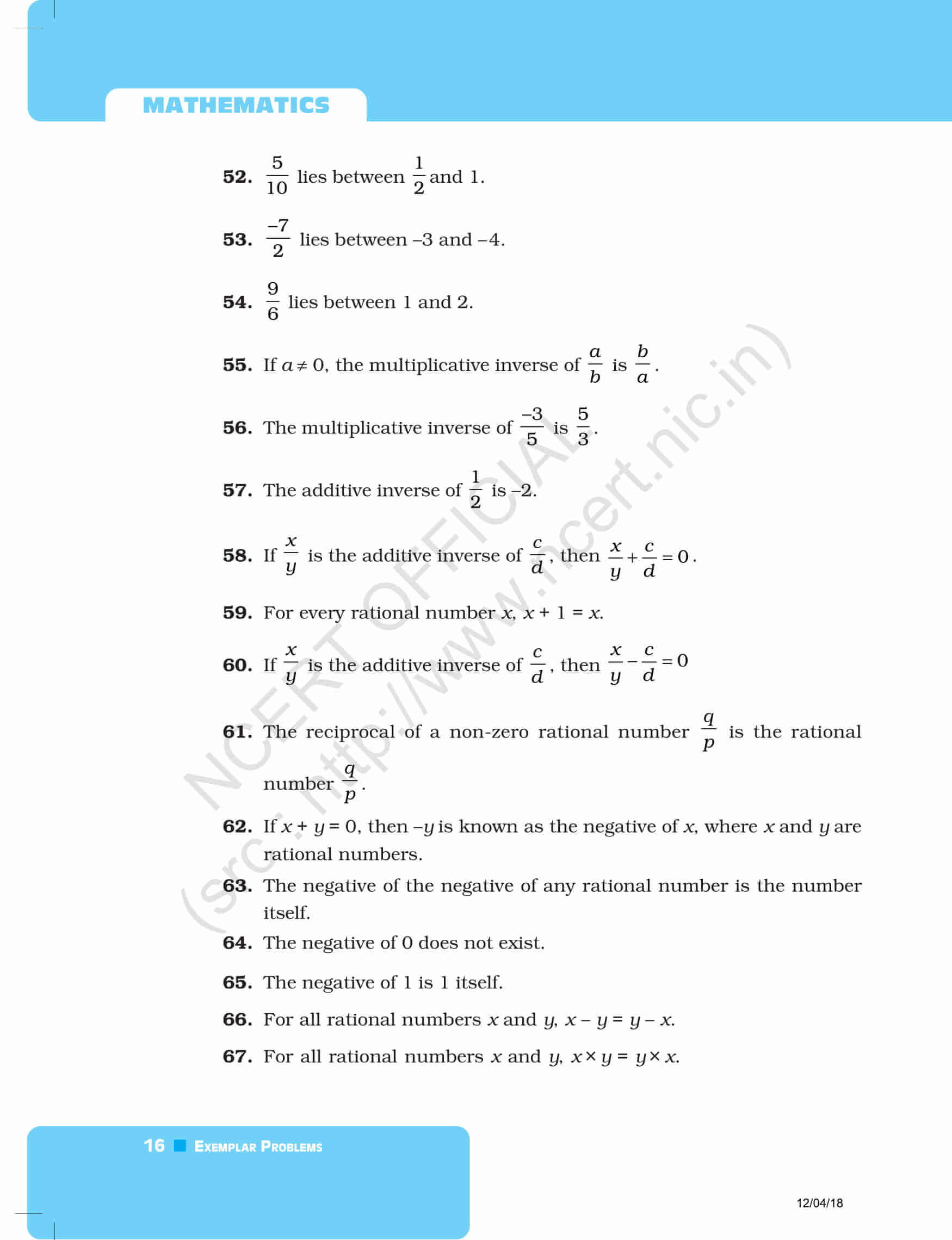 NCERT Exemplar Class 8 Maths Solutions Chapter 1 -Rational Numbers ...