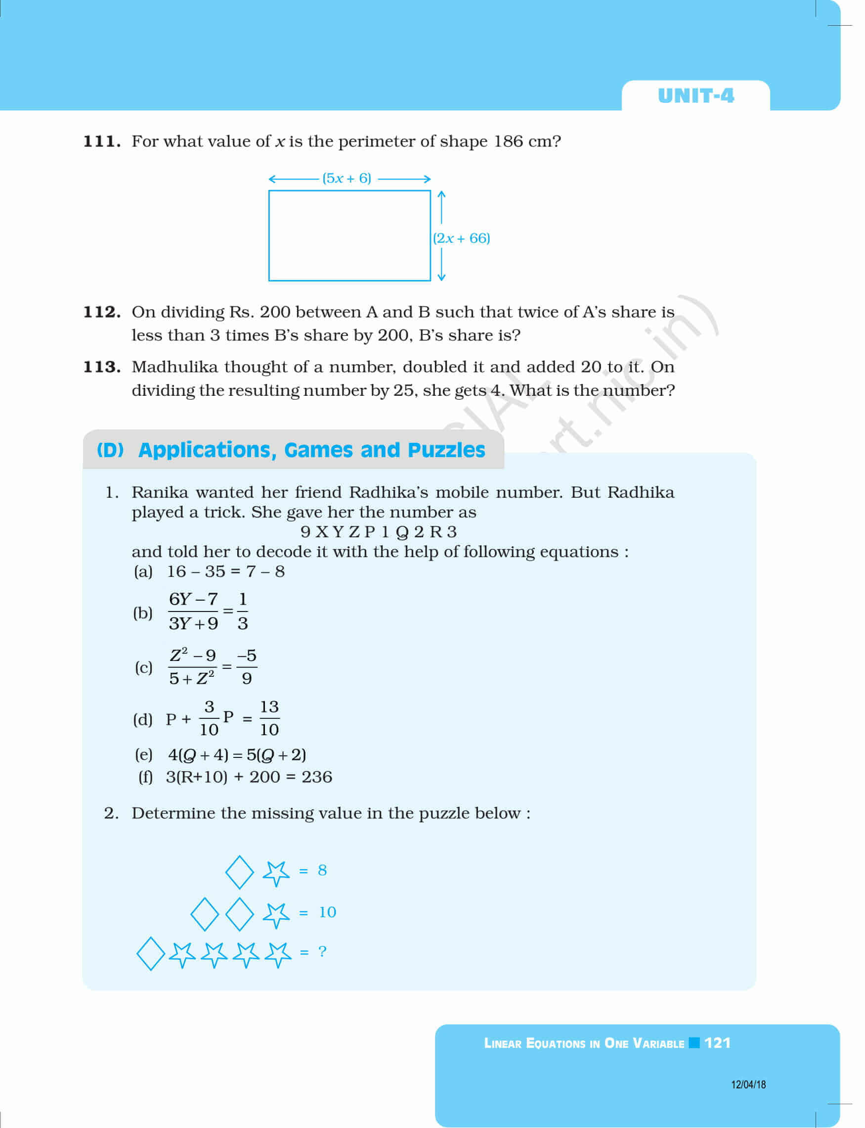 NCERT Exemplar Class 8 Maths Solutions Chapter 4 - Linear Equations in ...