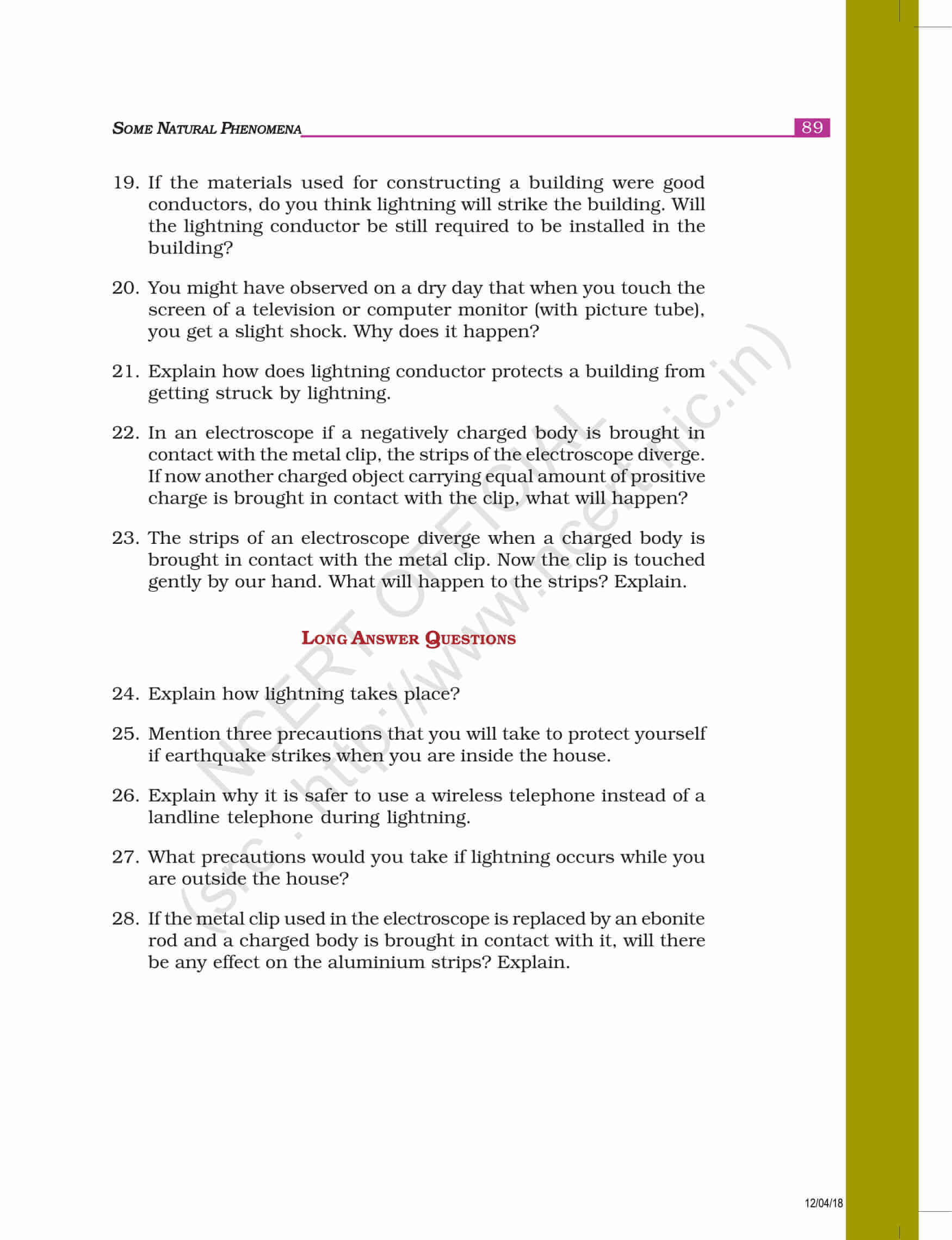 Class 8 science ncert exemplar chapter 15 some natural phenomena 