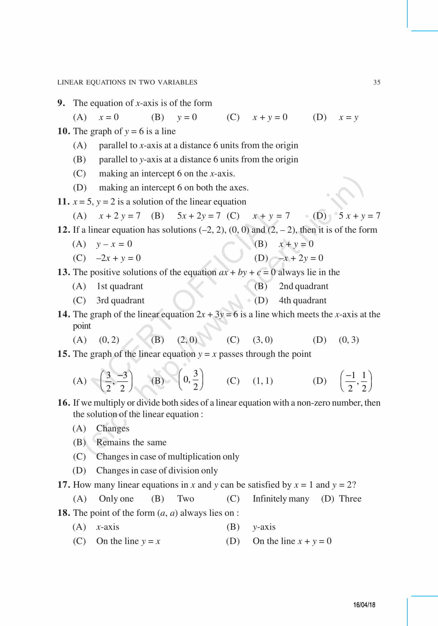 Ncert Exemplar Class Maths Solutions Chapter Linear Equations In