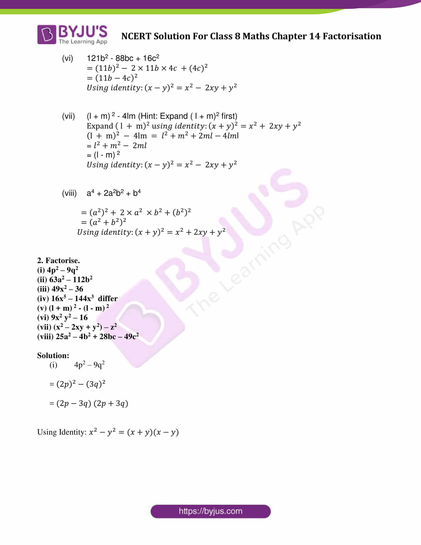 Ncert Solutions Class 8 Maths Chapter 14 Factorisation Click Here To Ncert Solutions Class 8 Maths Chapter 14 Factorisation Click Here To