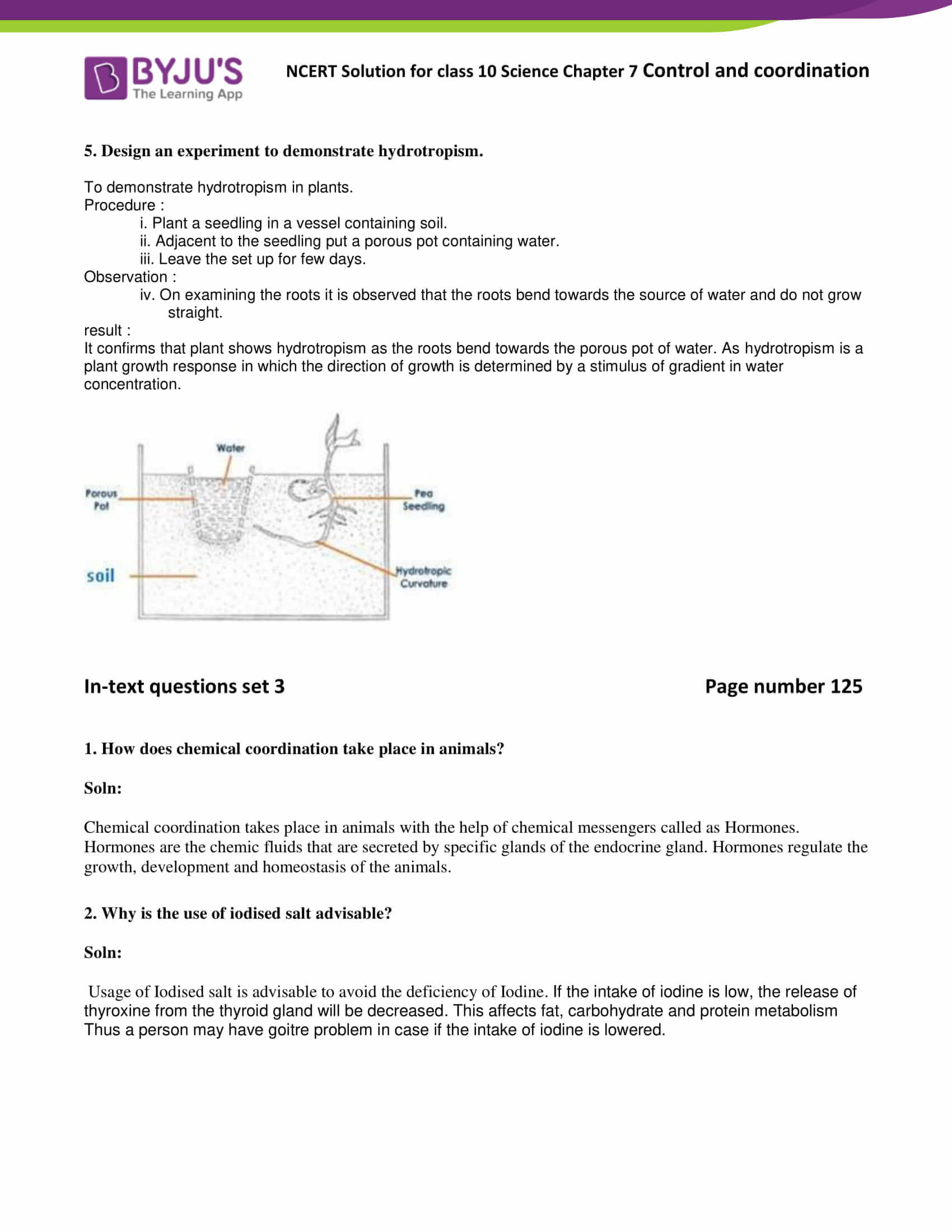 NCERT Solutions Class 10 Science Chapter 7 Control And Coordination ...