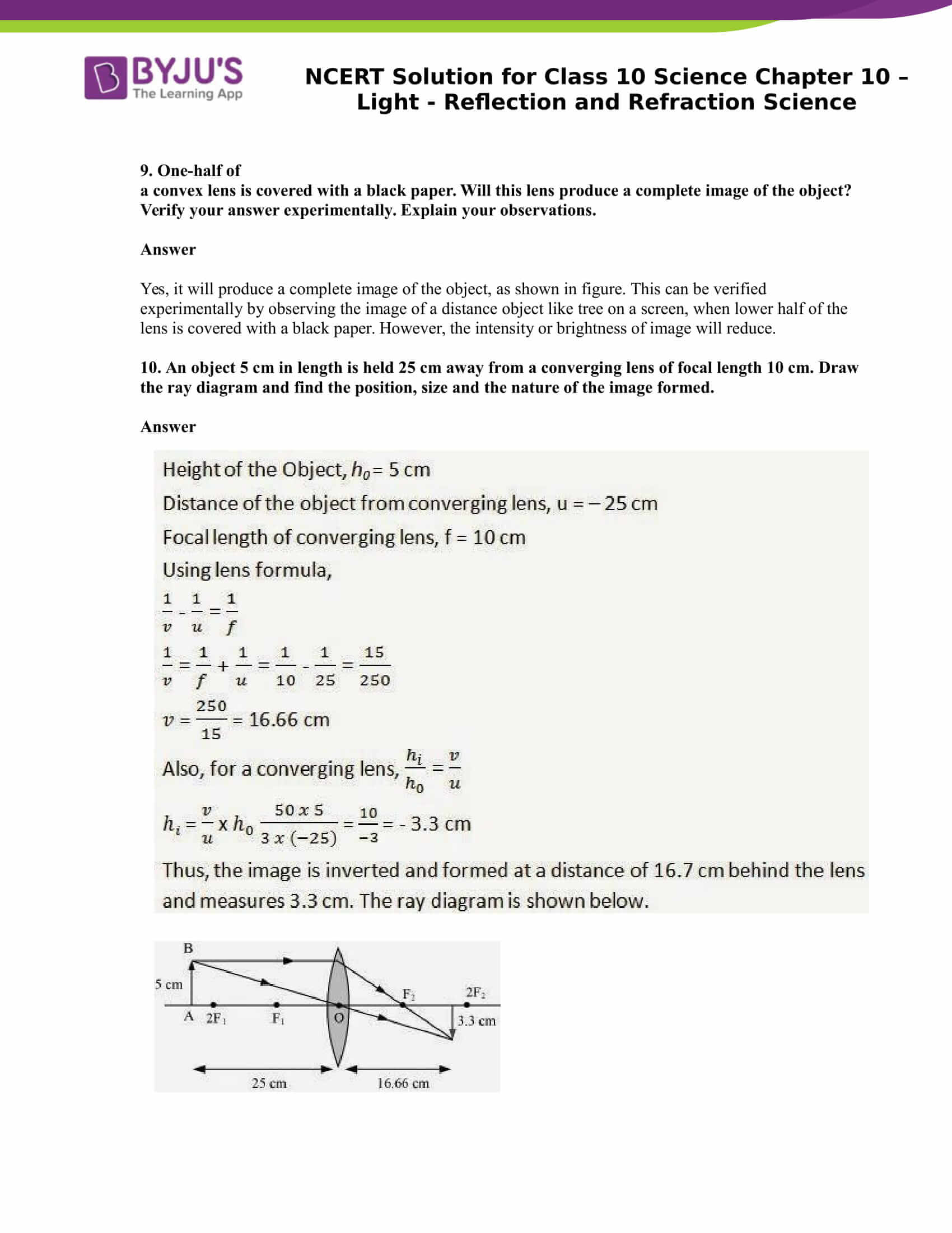 NCERT Solutions Class 10 Science Chapter 10 Light Reflection And ...