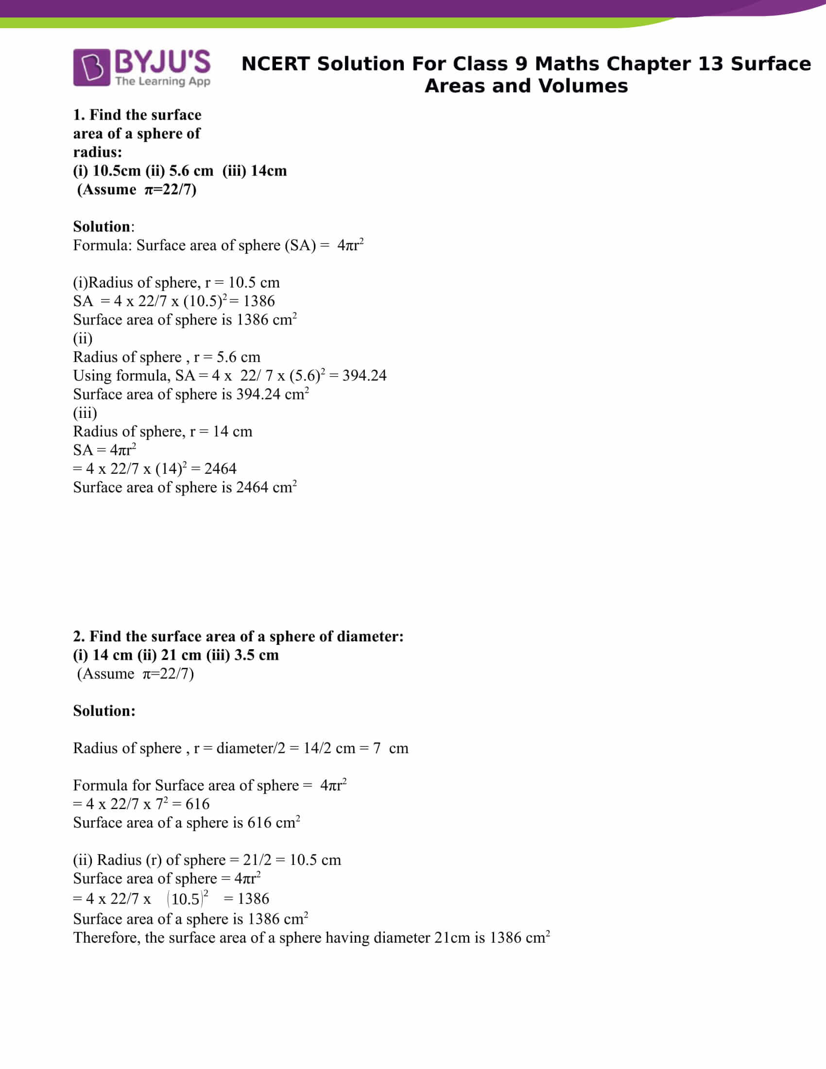 NCERT Solutions Class 9 Maths Chapter 13 Surface Area and Volume ...