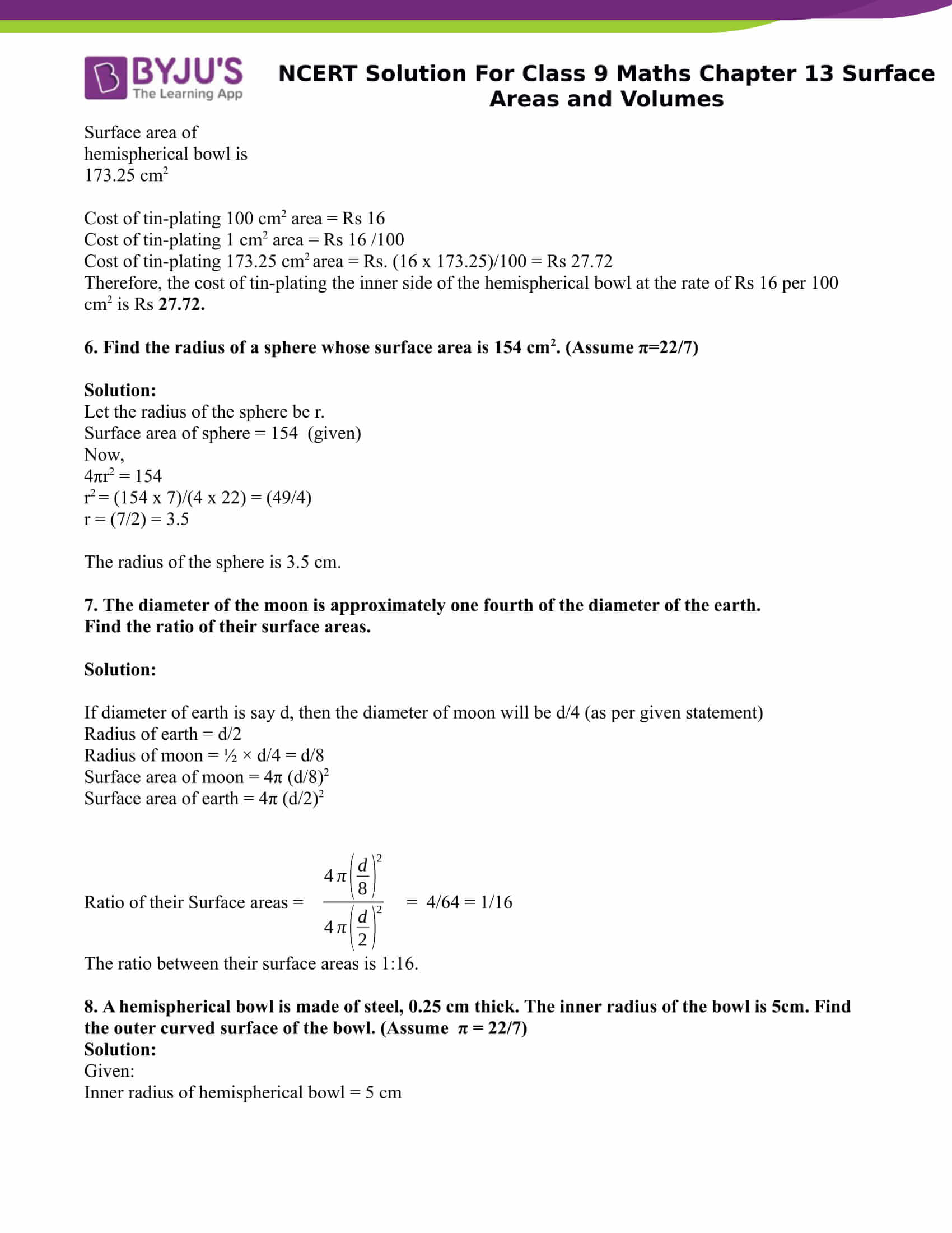 NCERT Solutions Class 9 Maths Chapter 13 Surface Area and Volume ...