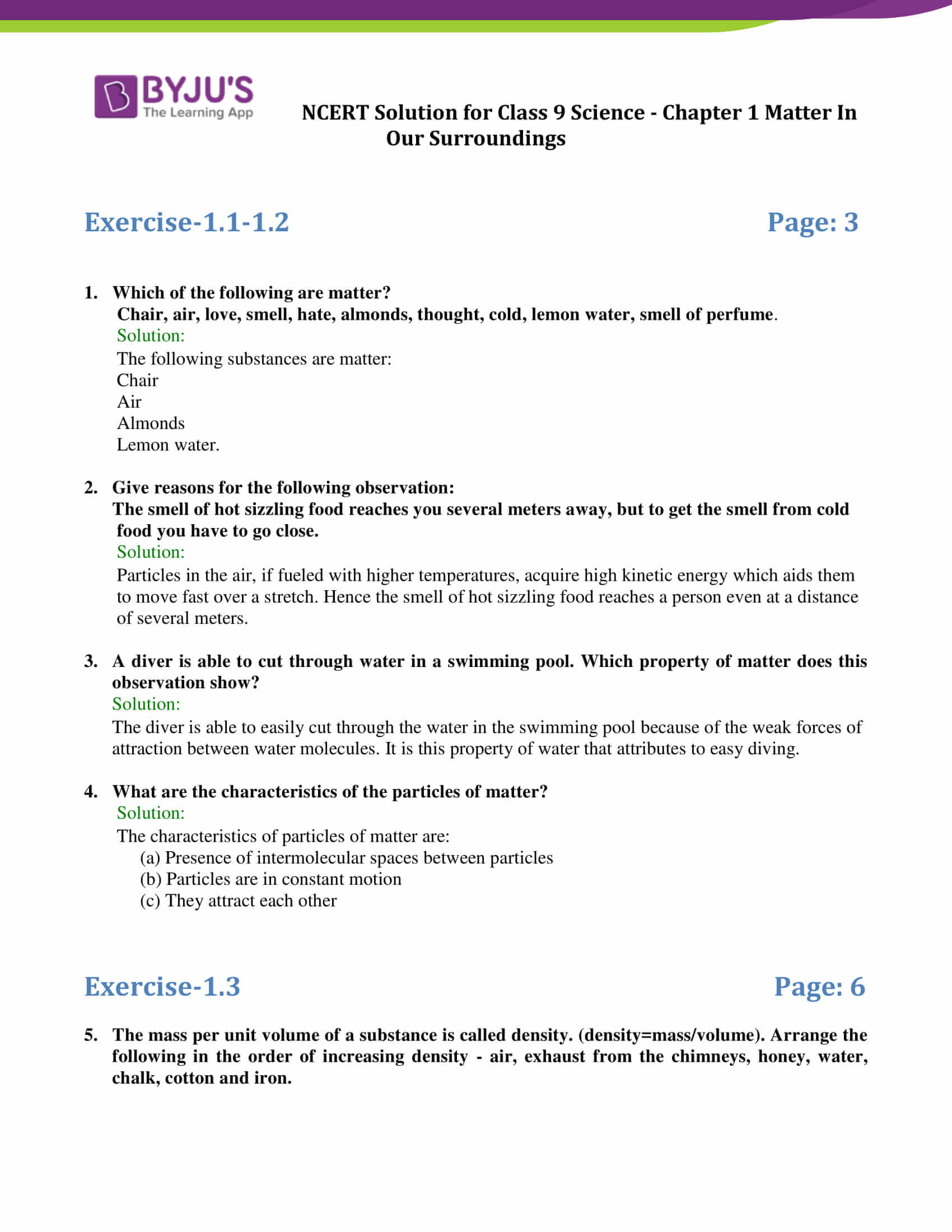 Ncert Solutions Class 9 Science Chapter 1 Matter In Our