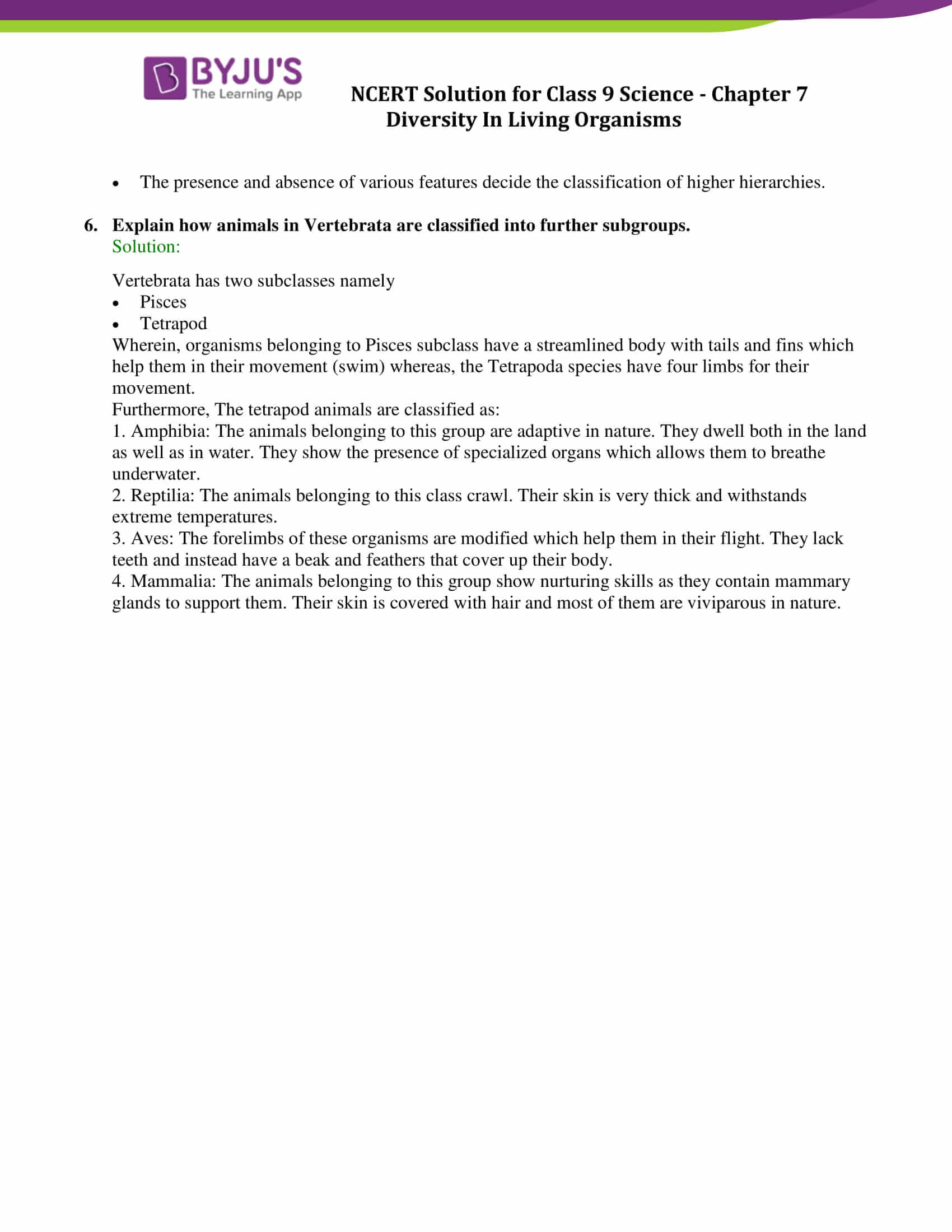 NCERT Solutions Class 9 Science Chapter 7 Diversity in Living Organisms Free PDF Download NCERT Solutions Class 9 Science Chapter 7 Diversity in Living Organisms Free PDF Download