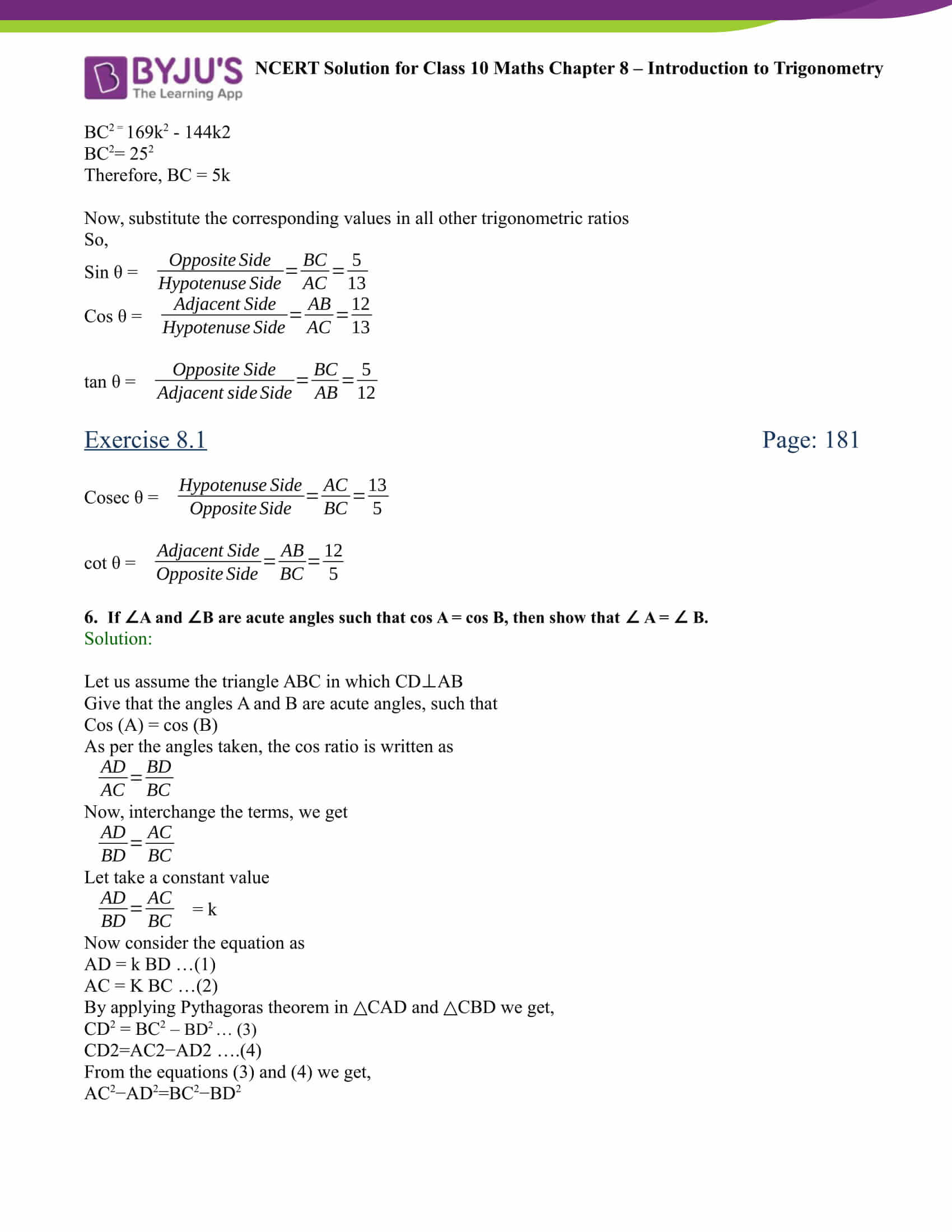 Ncert Solutions Class 10 Maths Chapter 8 Pdf Introduction To Trigonometry Byju S Ncert Solutions Class 10 Maths Chapter 8 Pdf Introduction To Trigonometry Byju S
