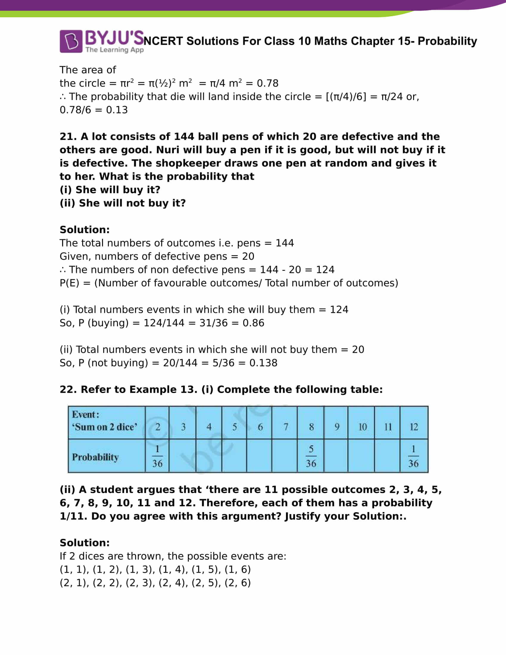 assignment on probability for class 10