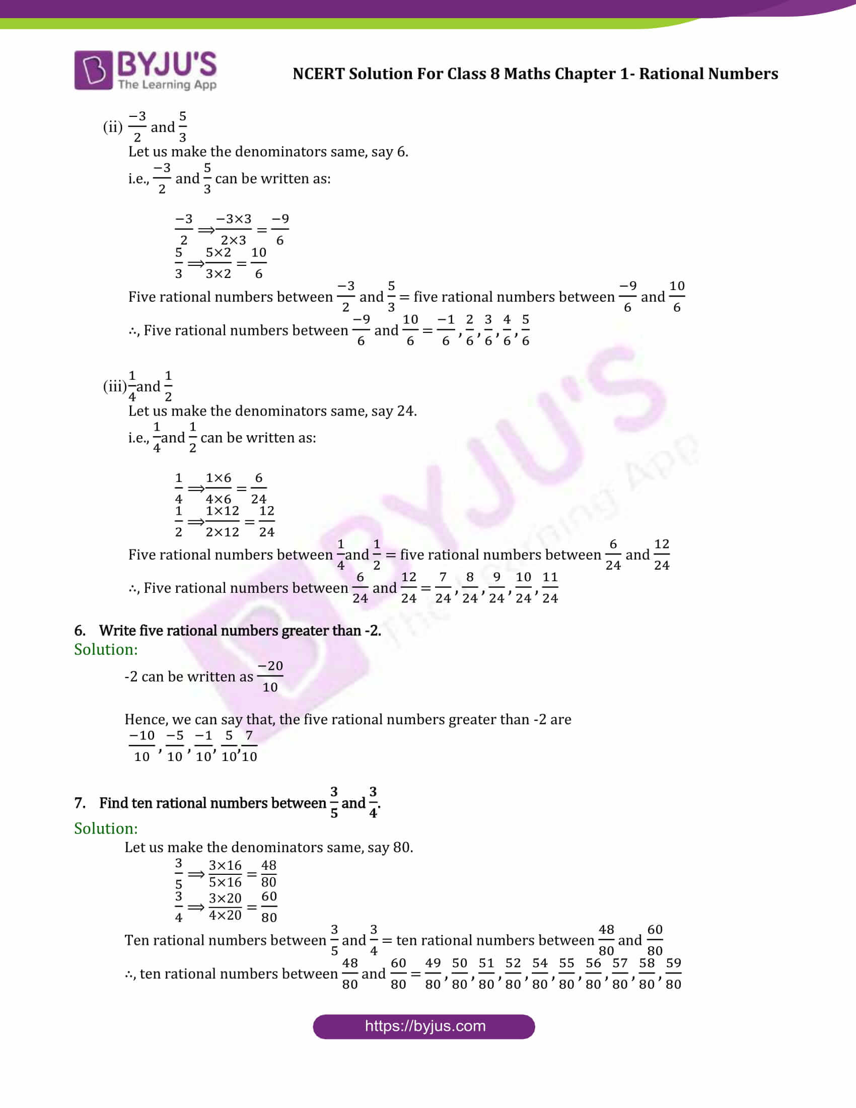 Ncert Solutions For Class Maths Exercise Chapter Rational Numbers